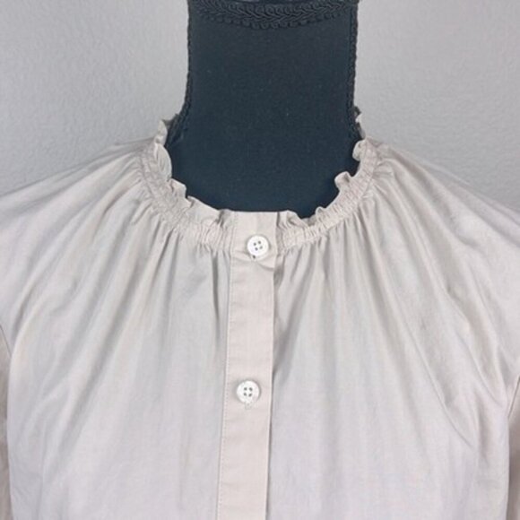 Thakoon Ruffle Blouse Cotton High Collar Long Sleeves Tan/Cream Button Front M - Picture 5 of 13